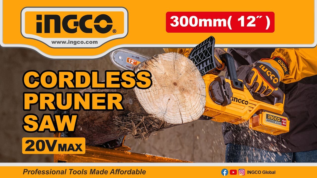 Miniatură video: 20V 12" 300mm Brushless Cordless Chain Saw INGCO CGSLI20126