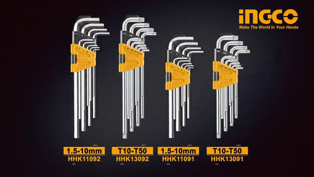 Miniatură video: Ingco 9 Pcs Extra Long Torx Key Set T5-T50Mm HHK13092