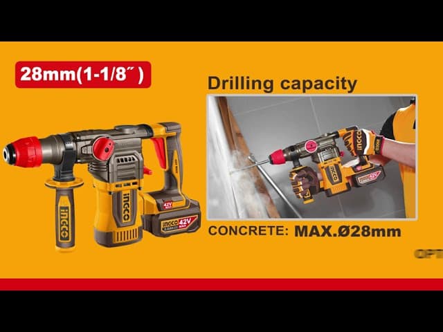 Miniatură video: CORDLESS ROTARY HAMMER DRILL 42V - INGCO - CRHLI422882