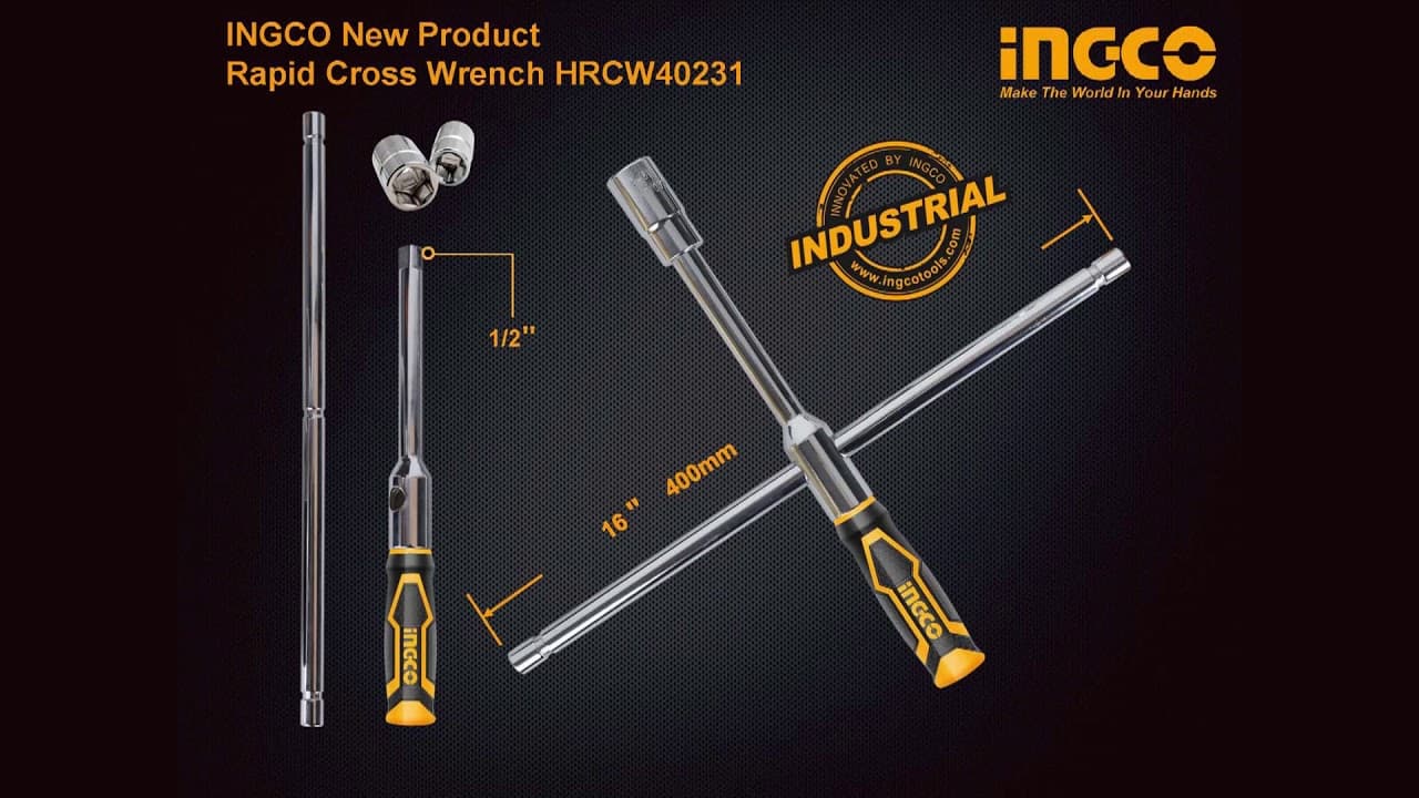 Miniatură video: LLAVE CRUZ CRUCETA SACA RUEDAS AUTO INDUSTRIAL INGCO HRCW40231 DADOS DE FUERZA 17, 19, 21, 23mm