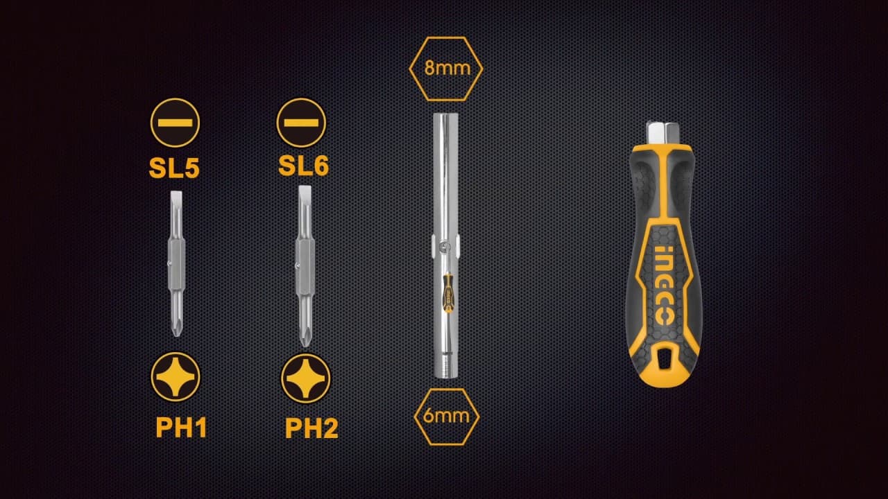 Miniatură video: INGCO AKISD0608 6 IN 1 Screwdriver set