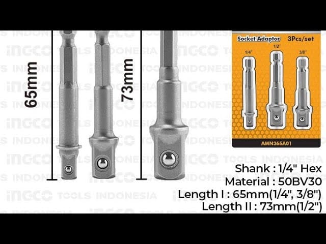 Miniatură video: 3-Pcs Socket Adaptor (1/4-3/8-1/2) INGCO AMN365A01 Converter Sok Soket