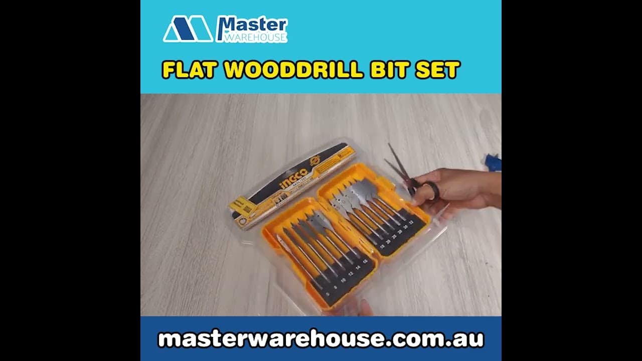 Miniatură video: INGCO AKDL1201 Flat Wood Drill Bit Set 12Pcs