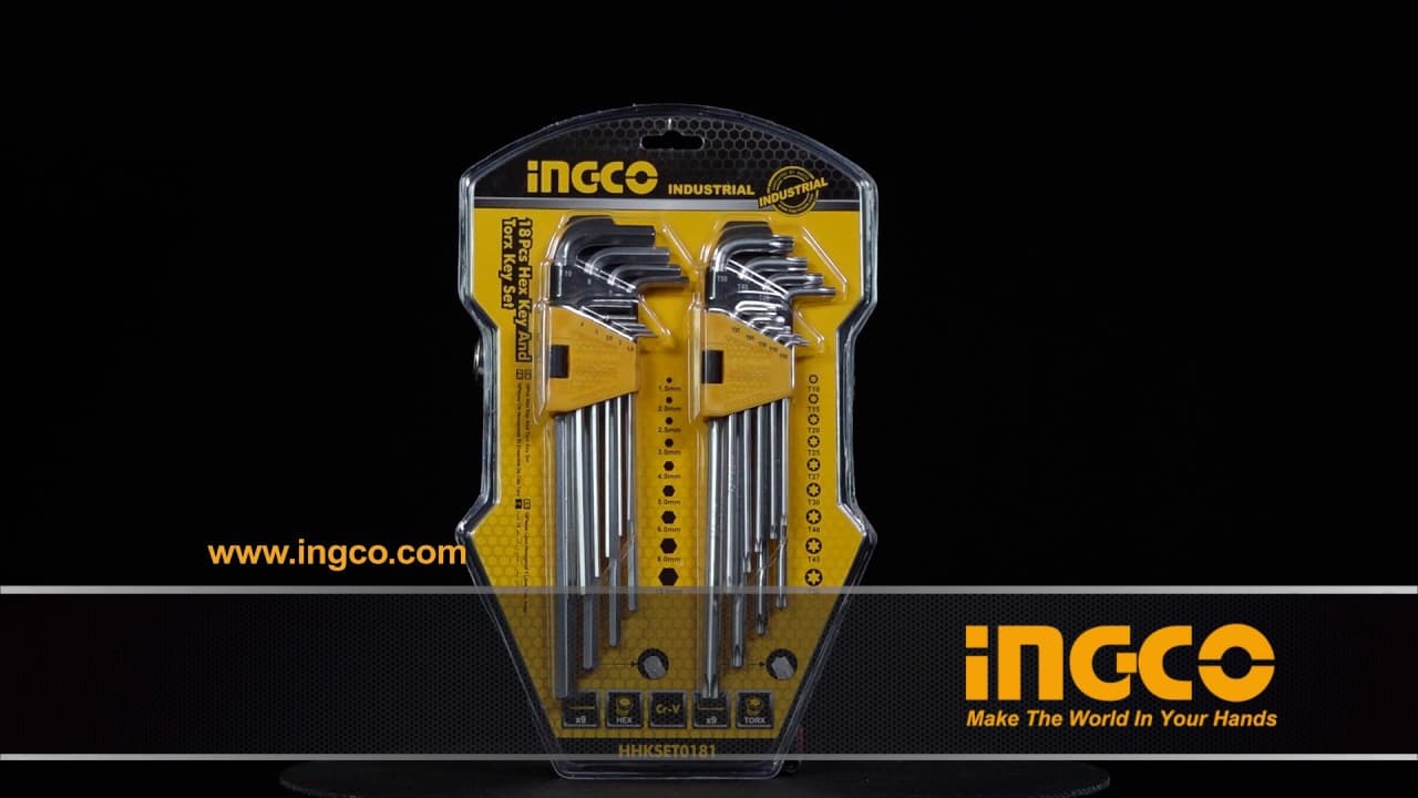 Miniatură video: INGCO Hex key and Torx Key Set  HHKSET0181
