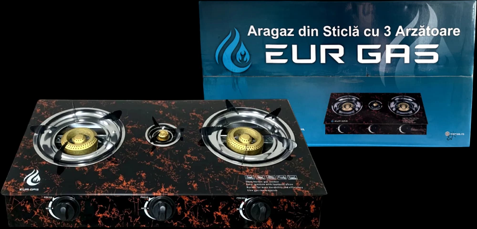 Aragaz Exterior EurGas Sticla 3 Arzatoare 3 Q