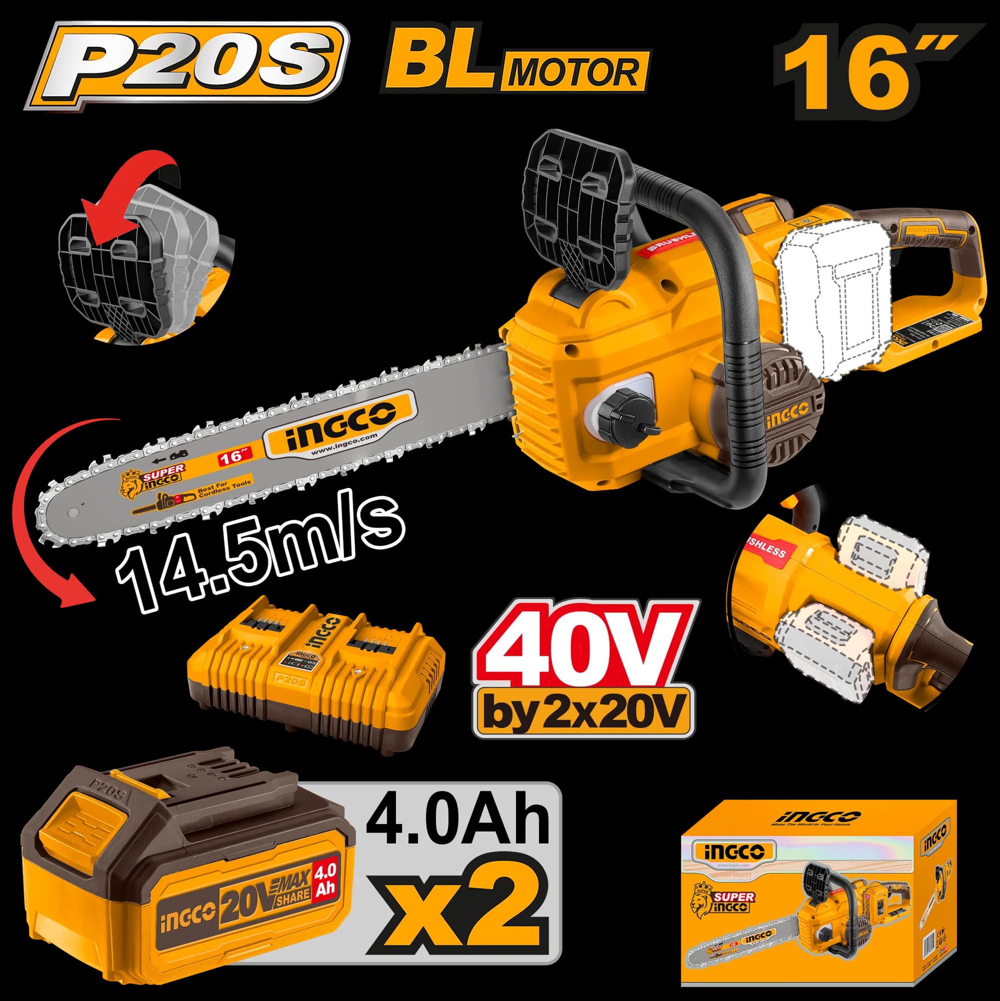 Motofierastrau 40V cu 2 Acumulatori 20V 4Ah