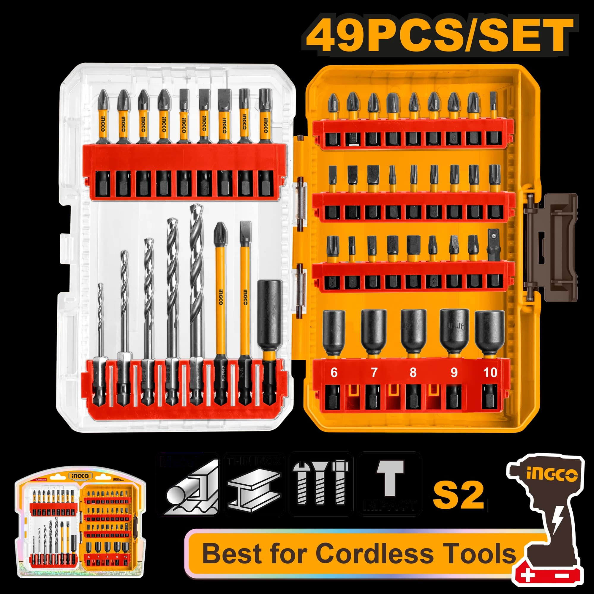 Bits Impact Set Pentru Scule pe Acumulator 49 buc