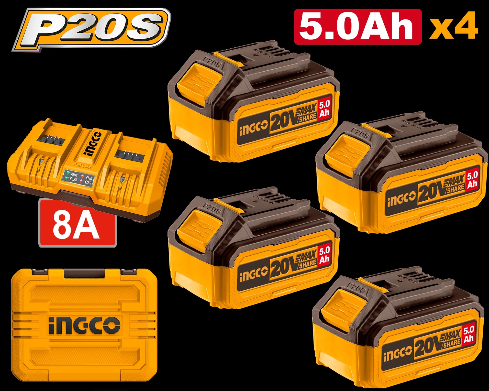 Baterie (Acumulator) 20V 5AH Set 4 buc cu Incarcator Dublu (nou)