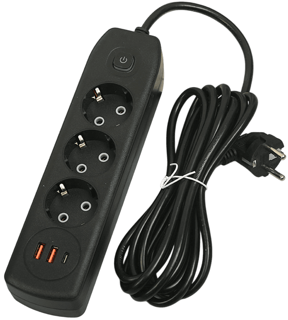 Prelungitor 3m 3 Prize + 2 USB Negru cu Intrerupator