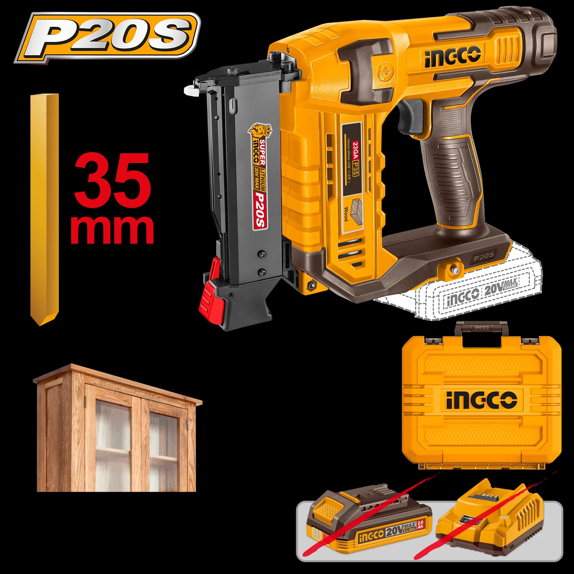 Pistol Cuie 20V pentru Lemn 35mm
