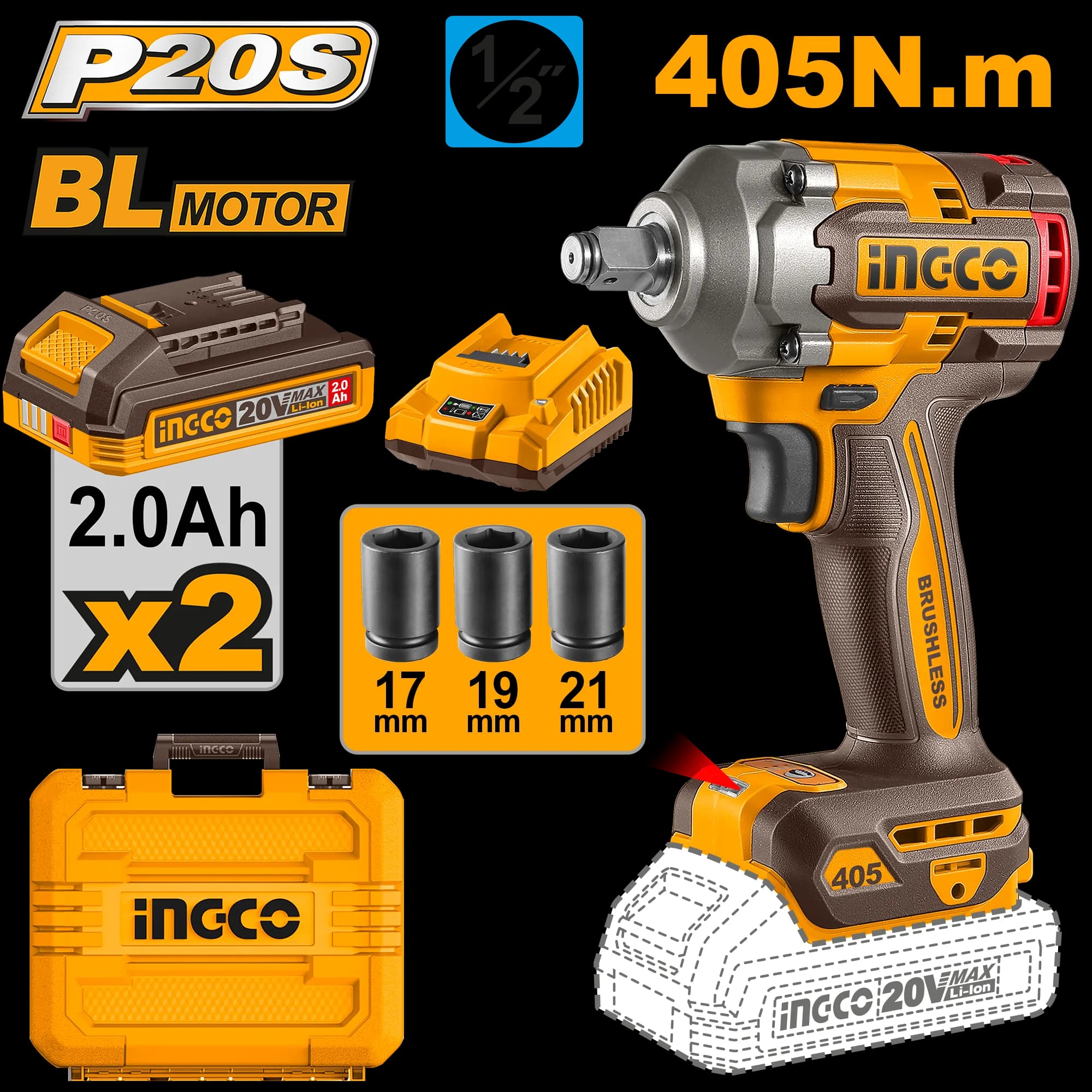 Filetanta 20V 405Nm cu Acumulatori si Incarcator