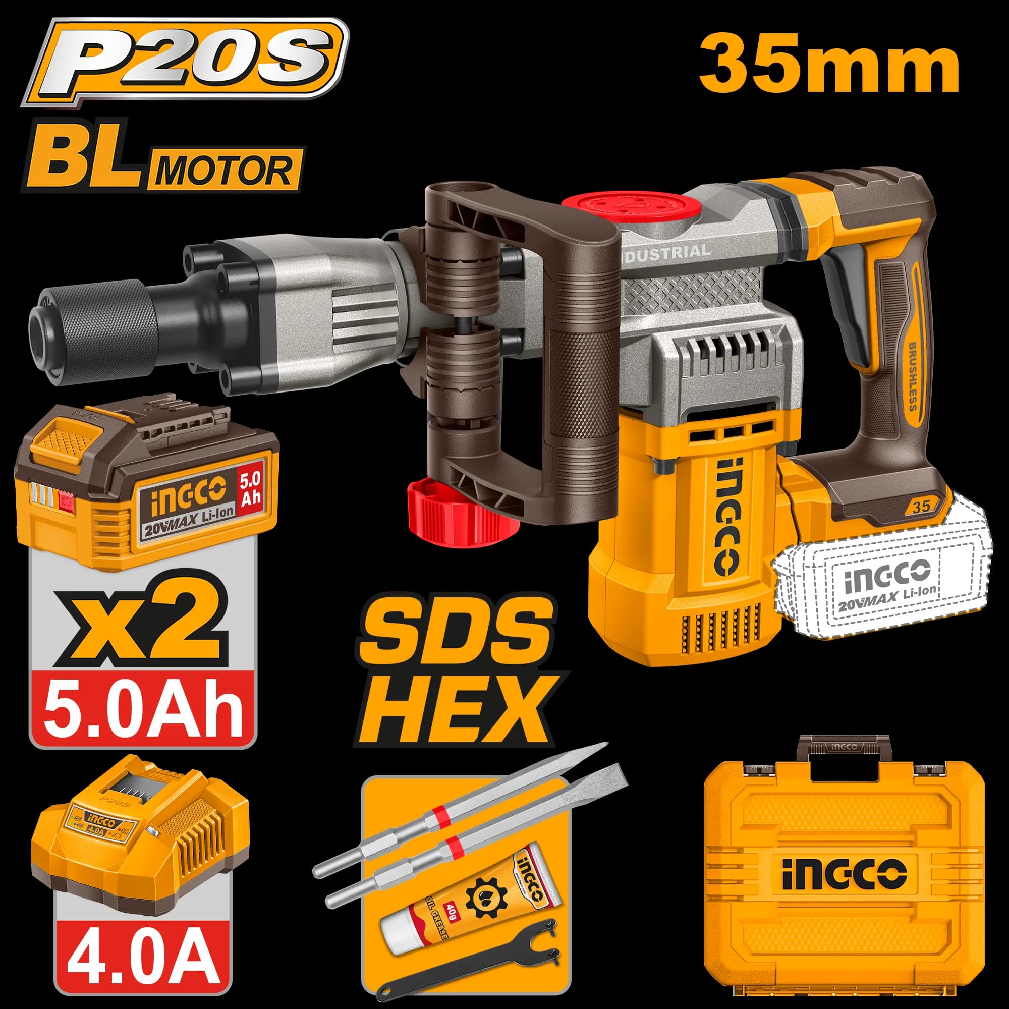 Picamer 20V SDS-HEX 35mm cu 2 Acumulatori 5Ah