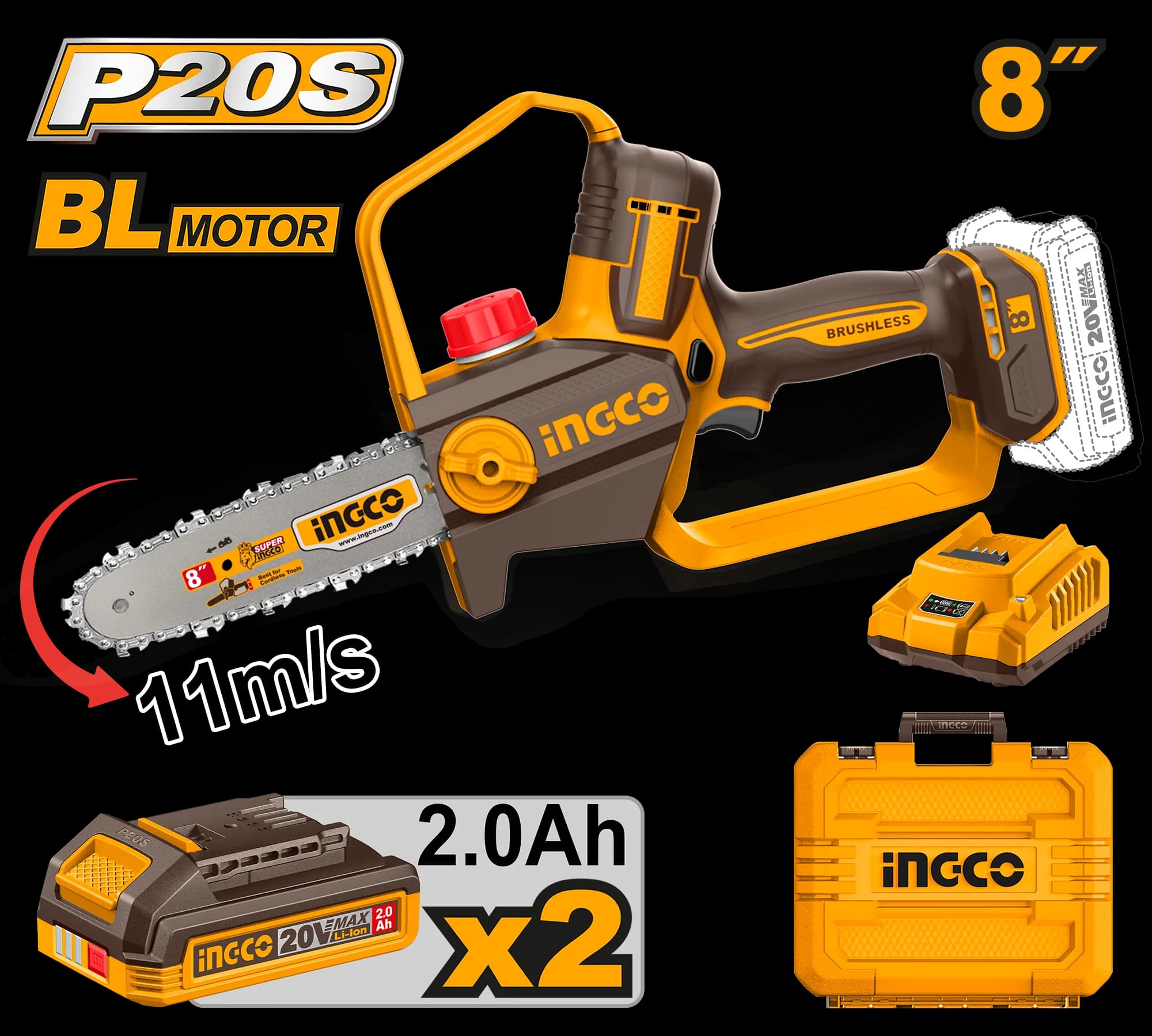 Fierastrau de Mana 20V 8" 20cm cu 2 Acumulatori