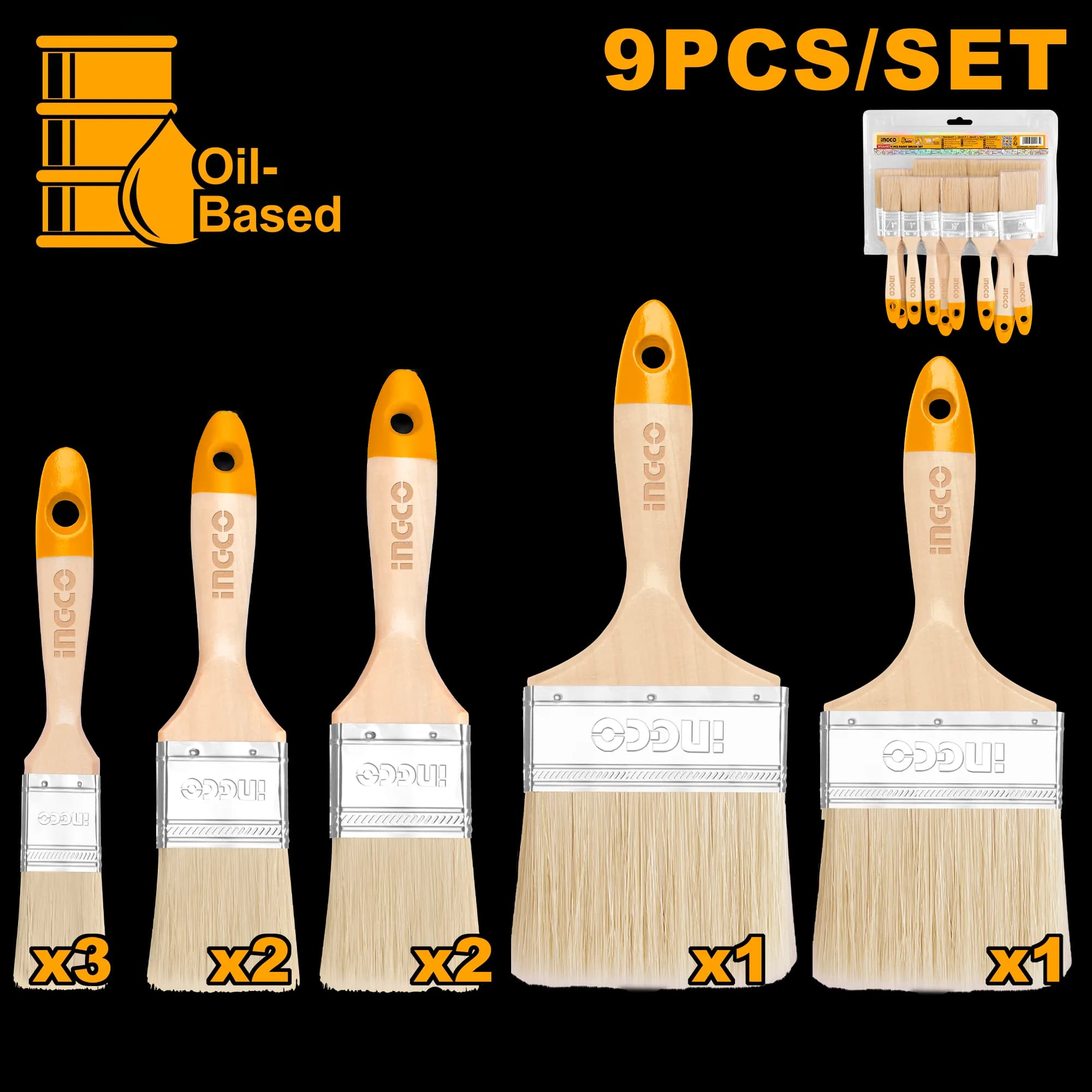 Pensule Maner din Lemn Set 9buc