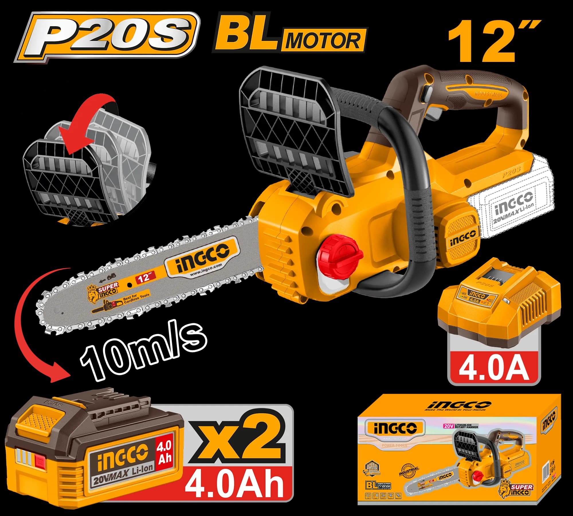 Motofierastrau 20V BL cu 2 Baterii 4Ah