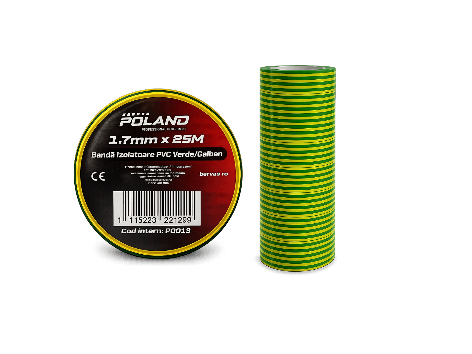 Banda Izolatoare PVC Verde/Galben 17mm x 25M