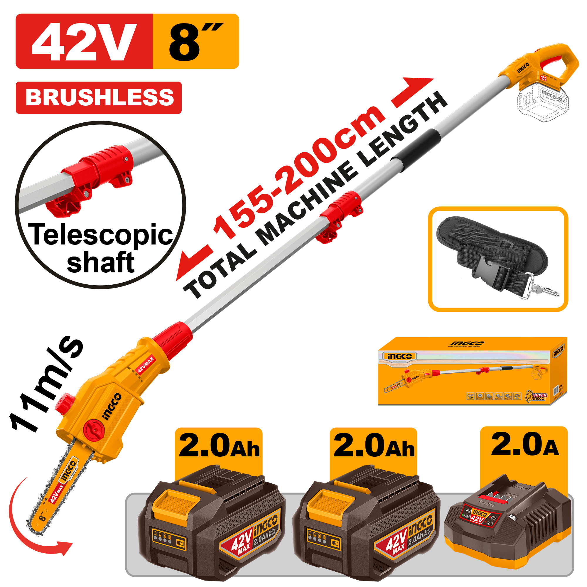 Fierastrau de Pomi 42V cu 2 Acumulatori 2Ah INGCO