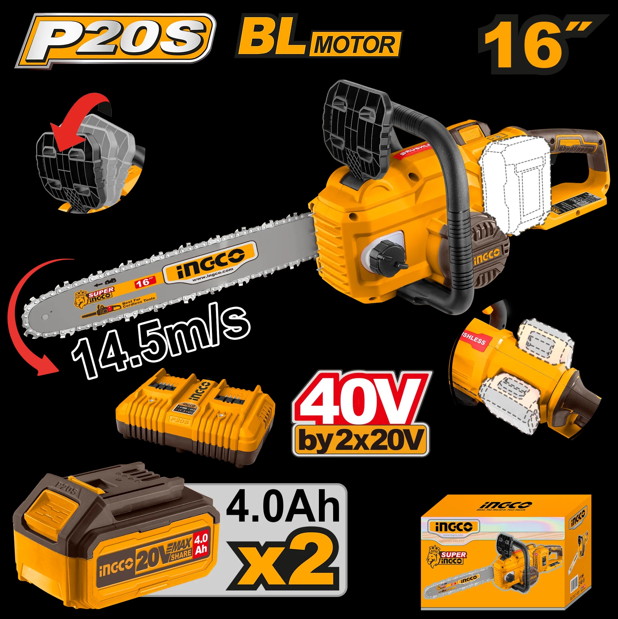 Motofierastrau 40V cu 2 Acumulatori 20V 4Ah