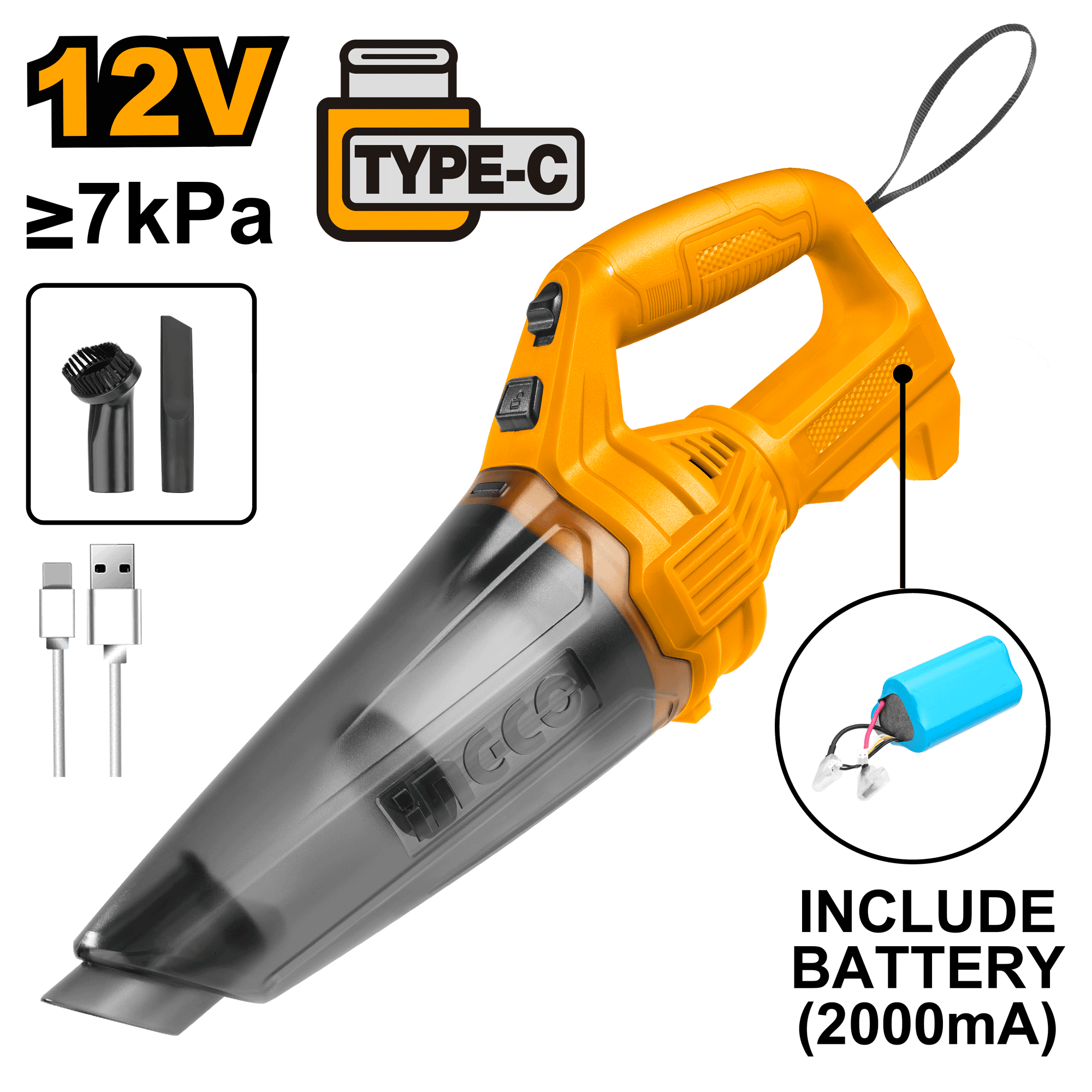 Aspirator de Mana 12V 0.5l Baterie Incorporata Incarcare Type C