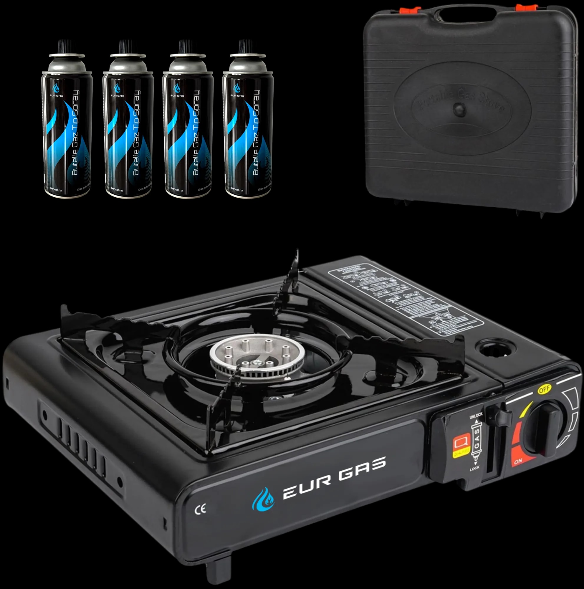 Aragaz Camping Portabil EurGas cu Rezerva Gaz 227g