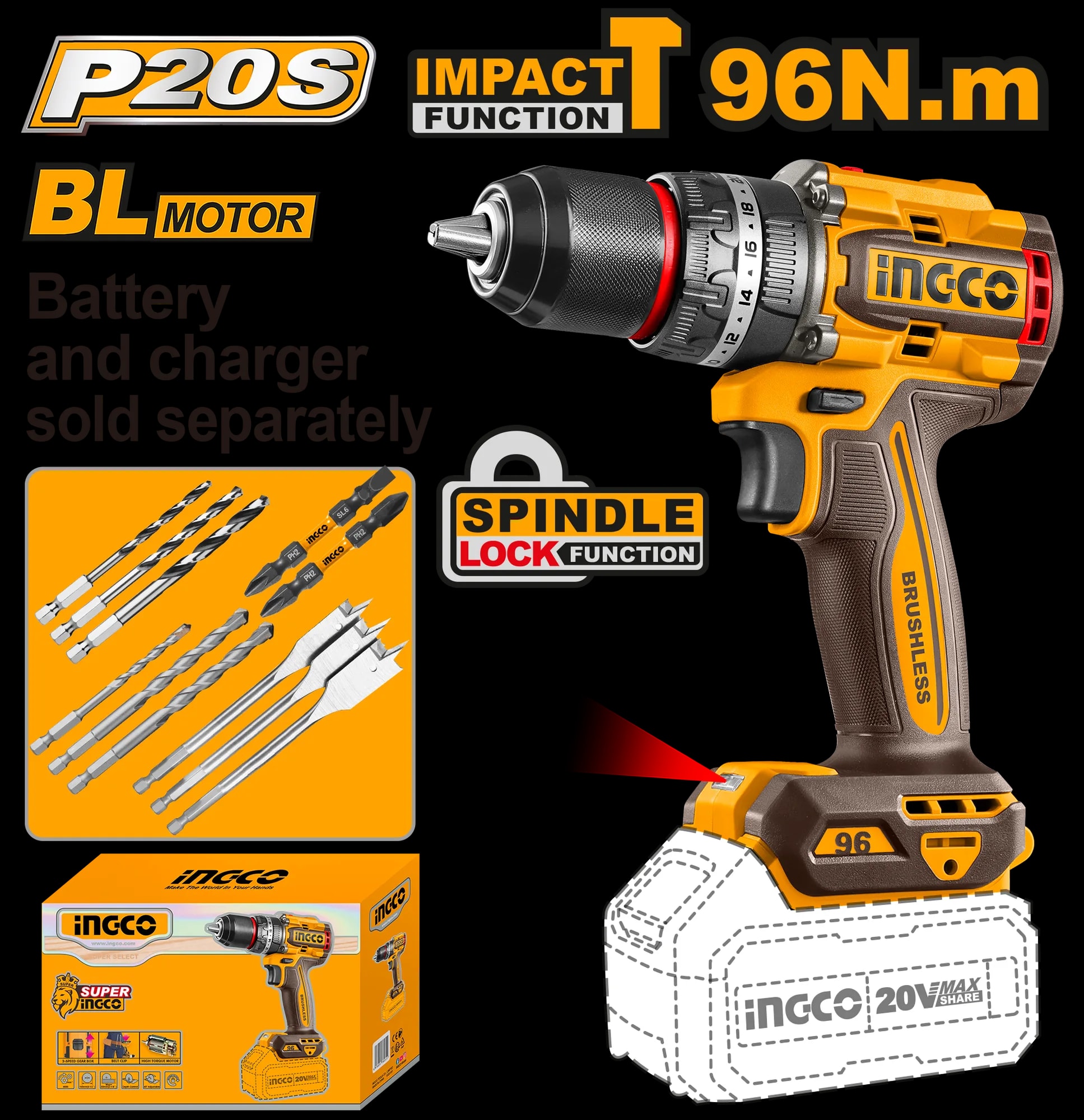 Bormasina 20V BL 96nm Fara Baterie