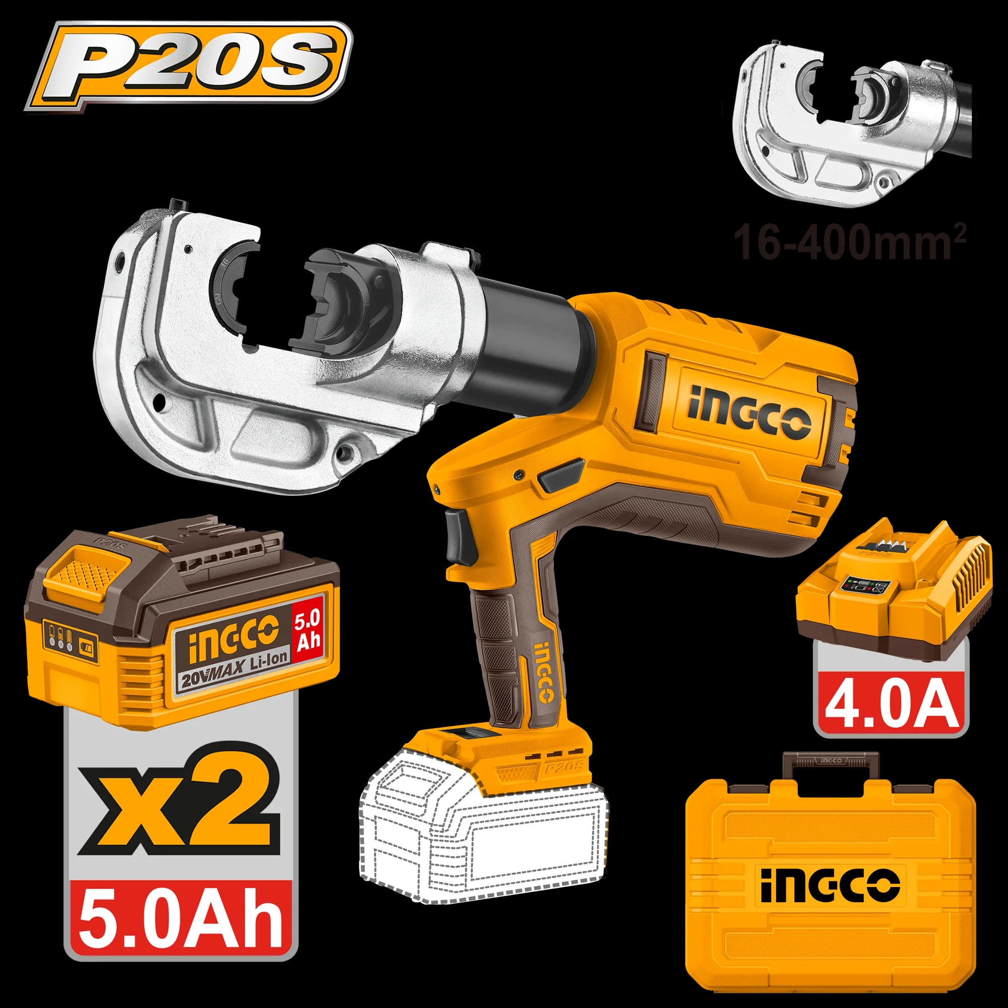 Presa Sertizare Tevi 20V 16-400mm cu 2 Acumulatori