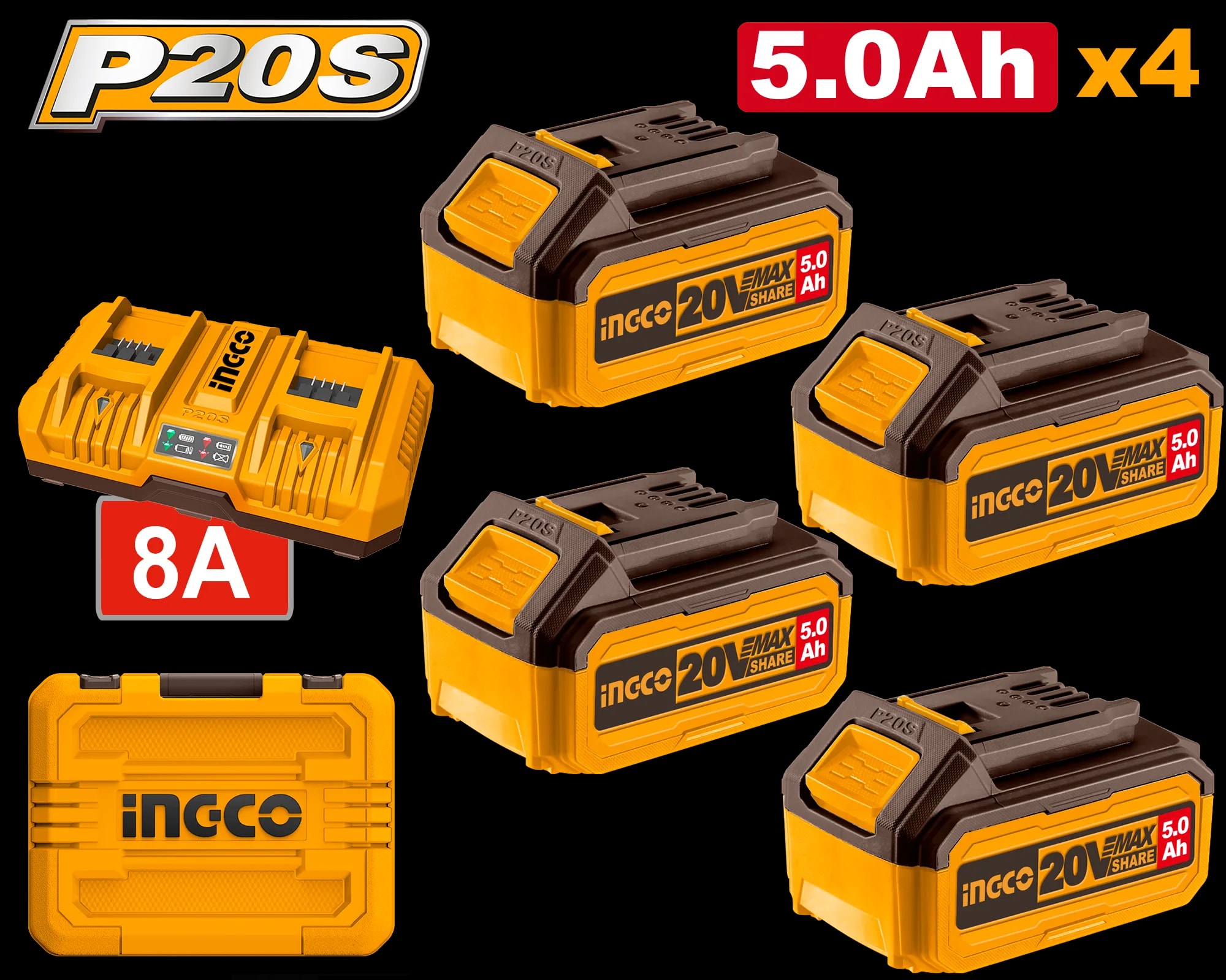 Baterie (Acumulator) 20V 5AH Set 4 buc cu Incarcator Dublu (nou)