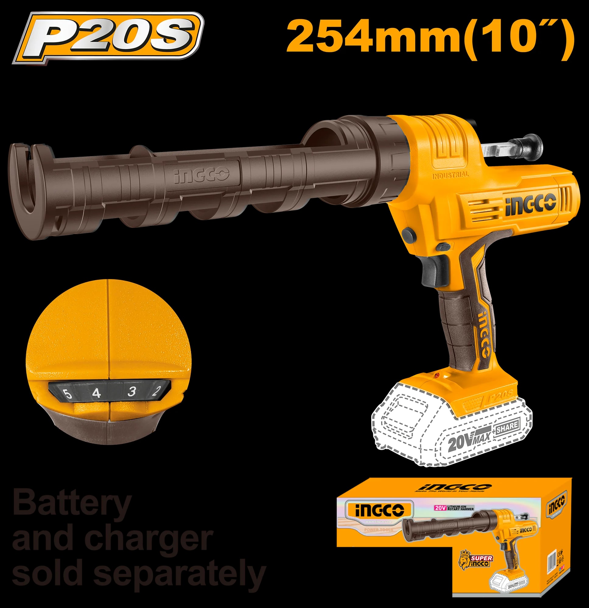 Pistol pentru Silicon 20V Cartus de 25.4cm