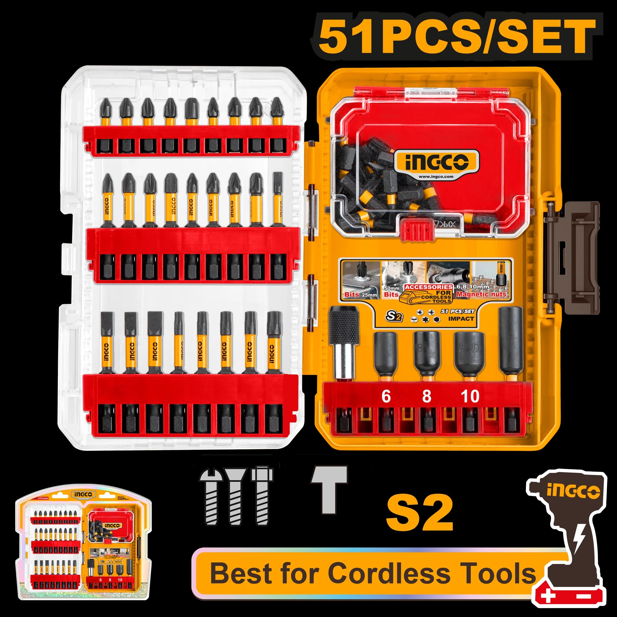 Set de Bits Impact pentru Scule pe Acumulator 51buc