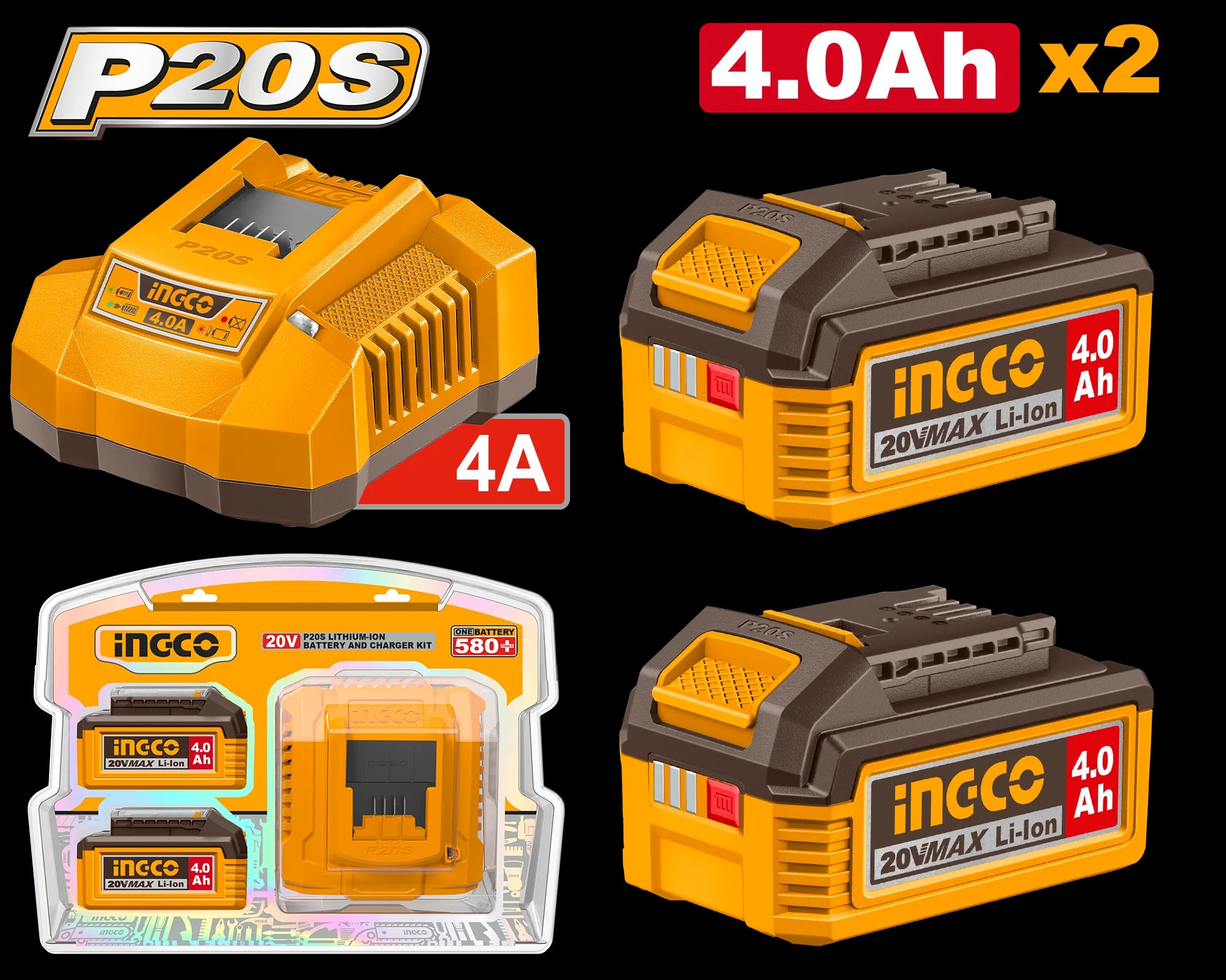 Baterie (Acumulator) 20V 4Ah Set 2 buc + Incarcator