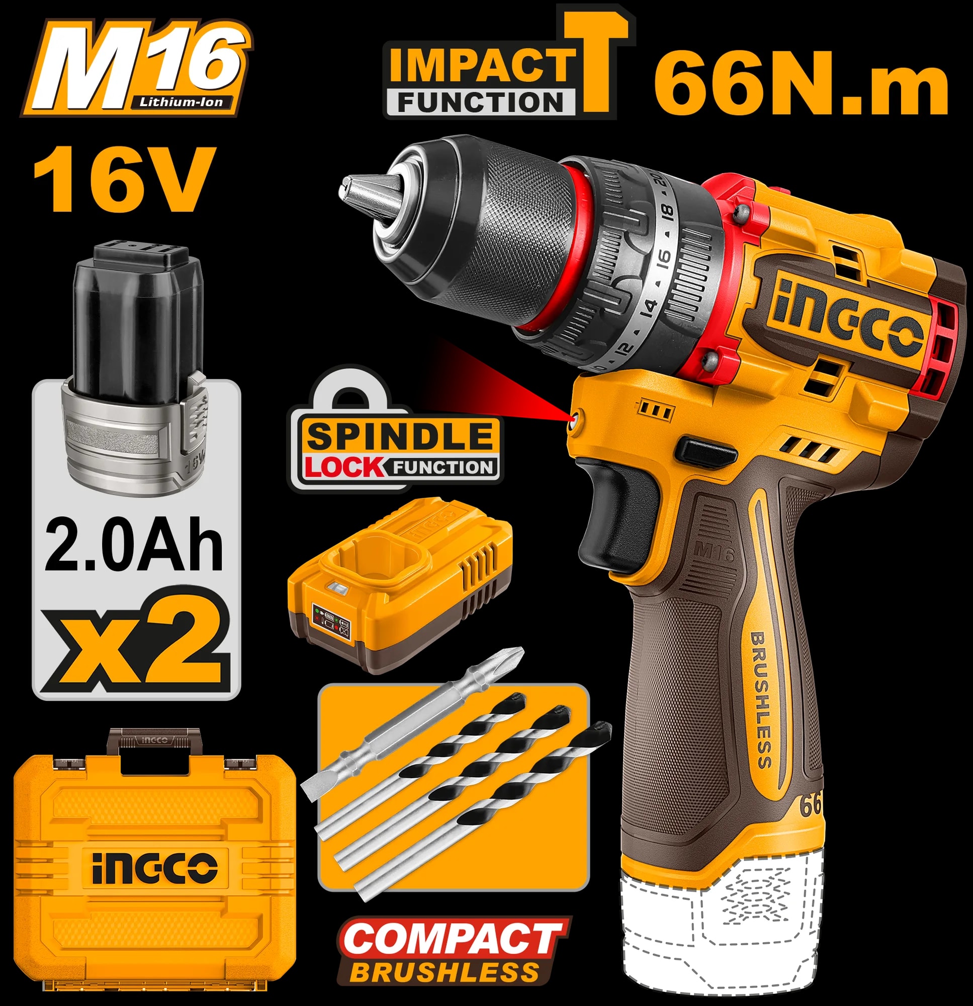 Bormasina 16V 66Nm cu Impact