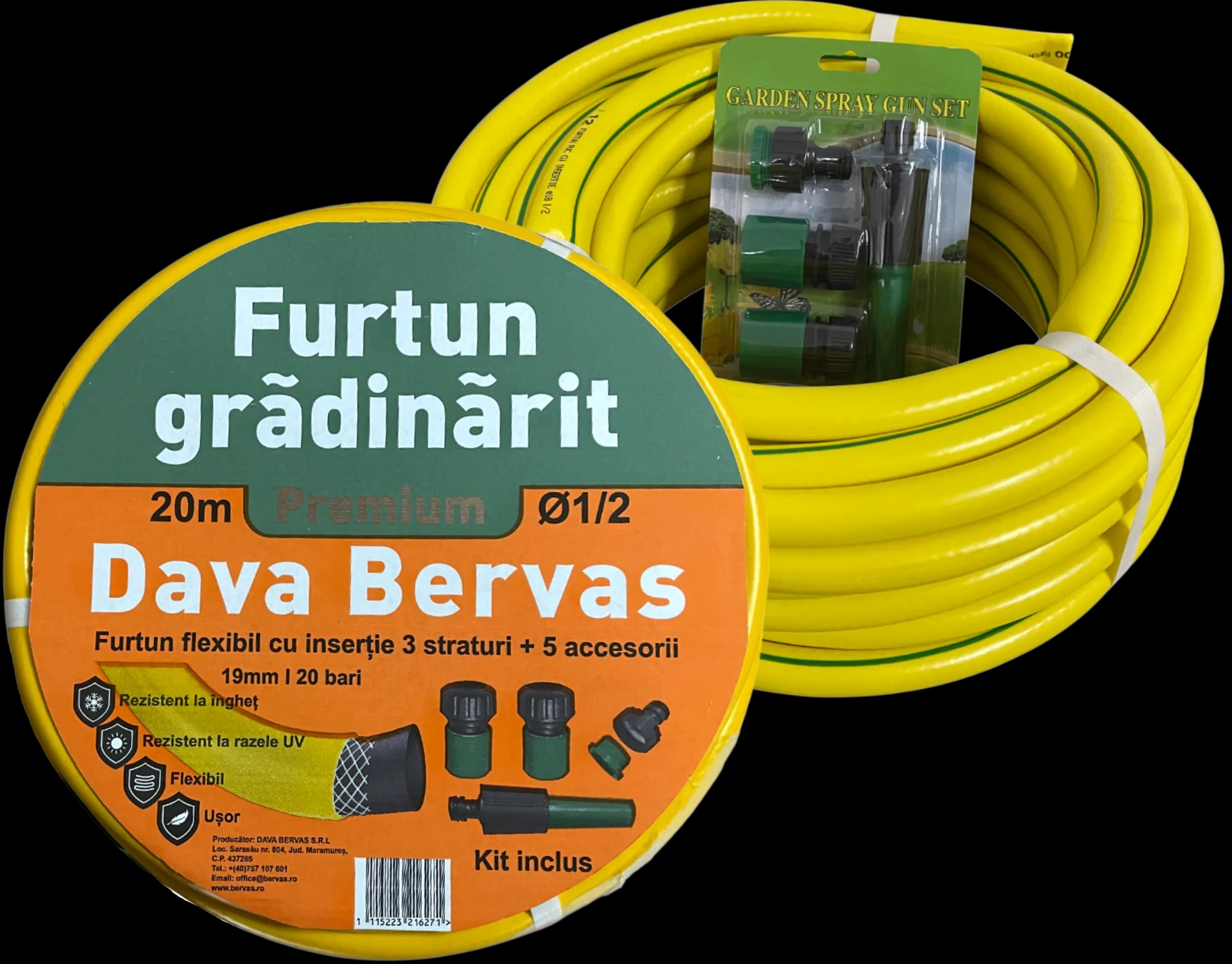 Furtun  Insertie Galben  20m 3/4 + 5 Accesorii