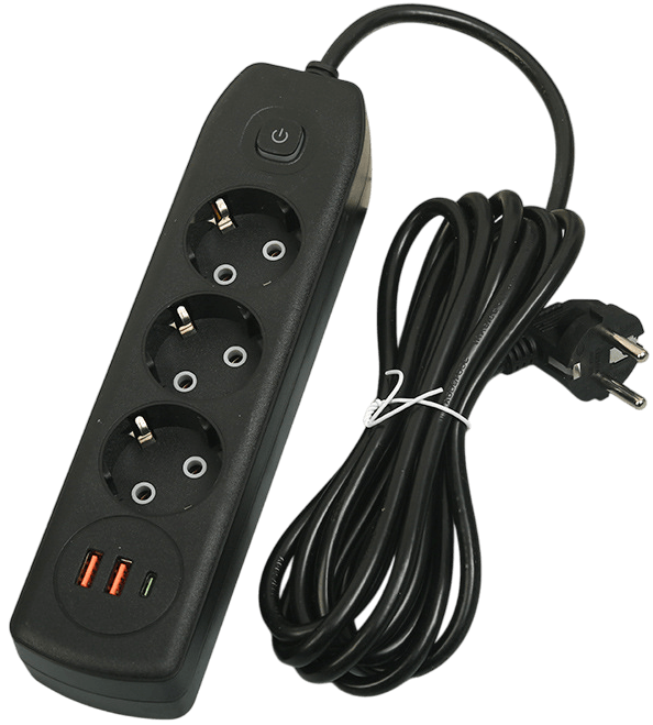 Prelungitor 3m 3 Prize + 2 USB Negru cu Intrerupator
