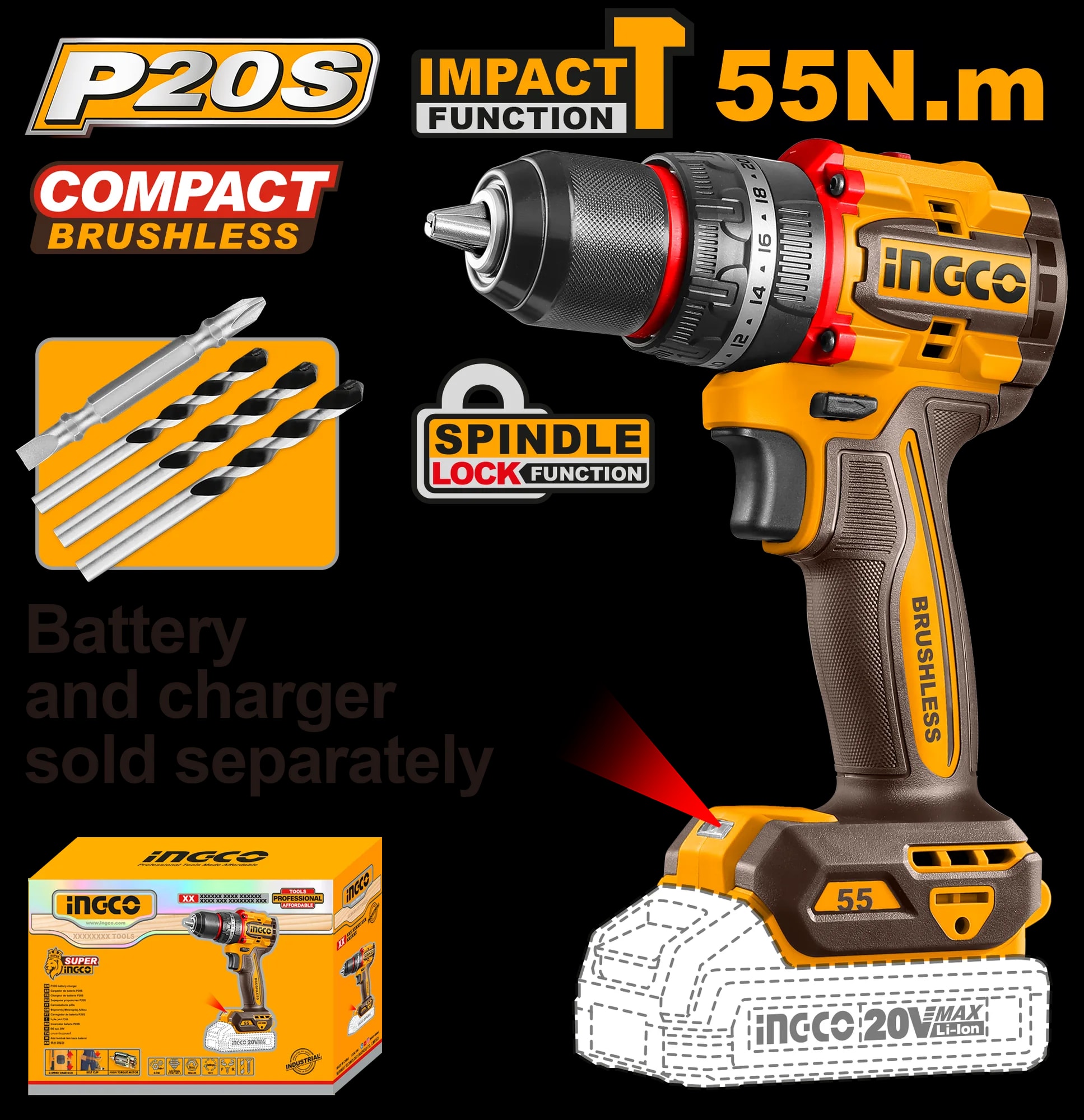 Bormasina 20V 55nm cu Impact Fara Baterie