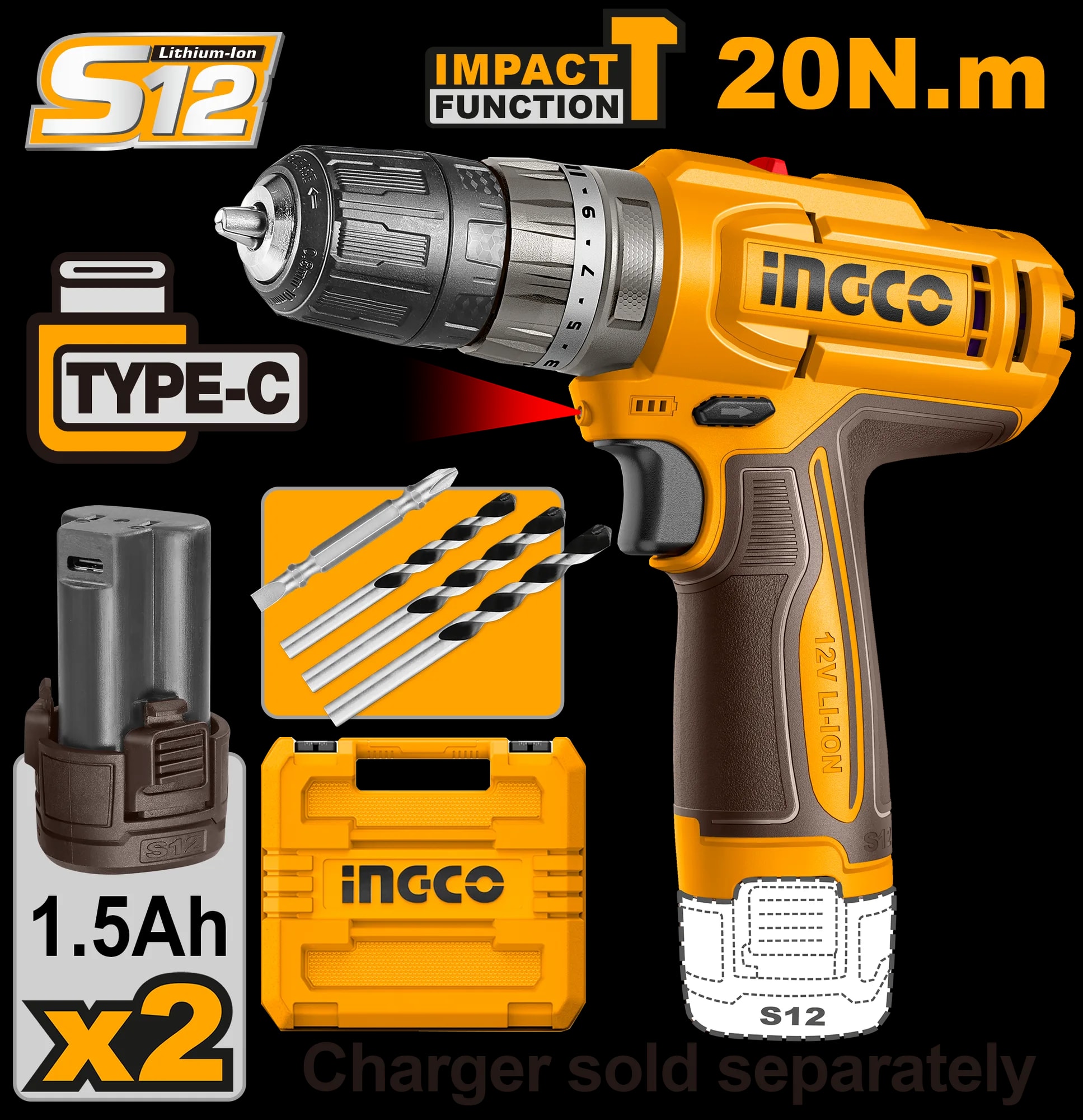 Bormasina 12V 20Nm cu Impact