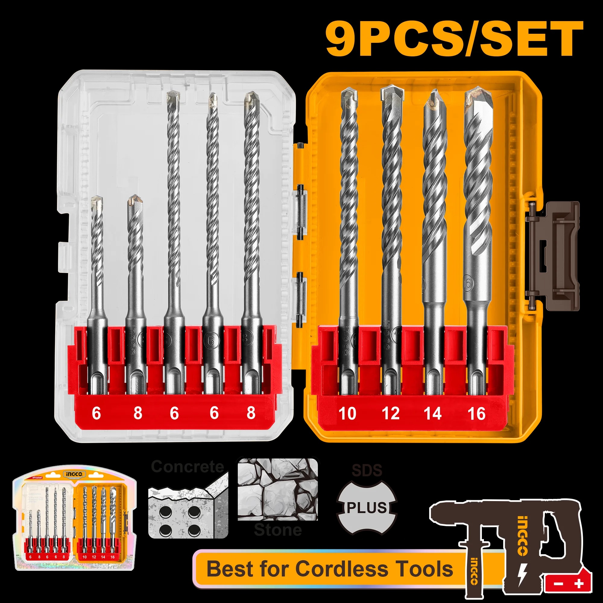 Burghie SDS PLUS pentru Beton Set 9buc