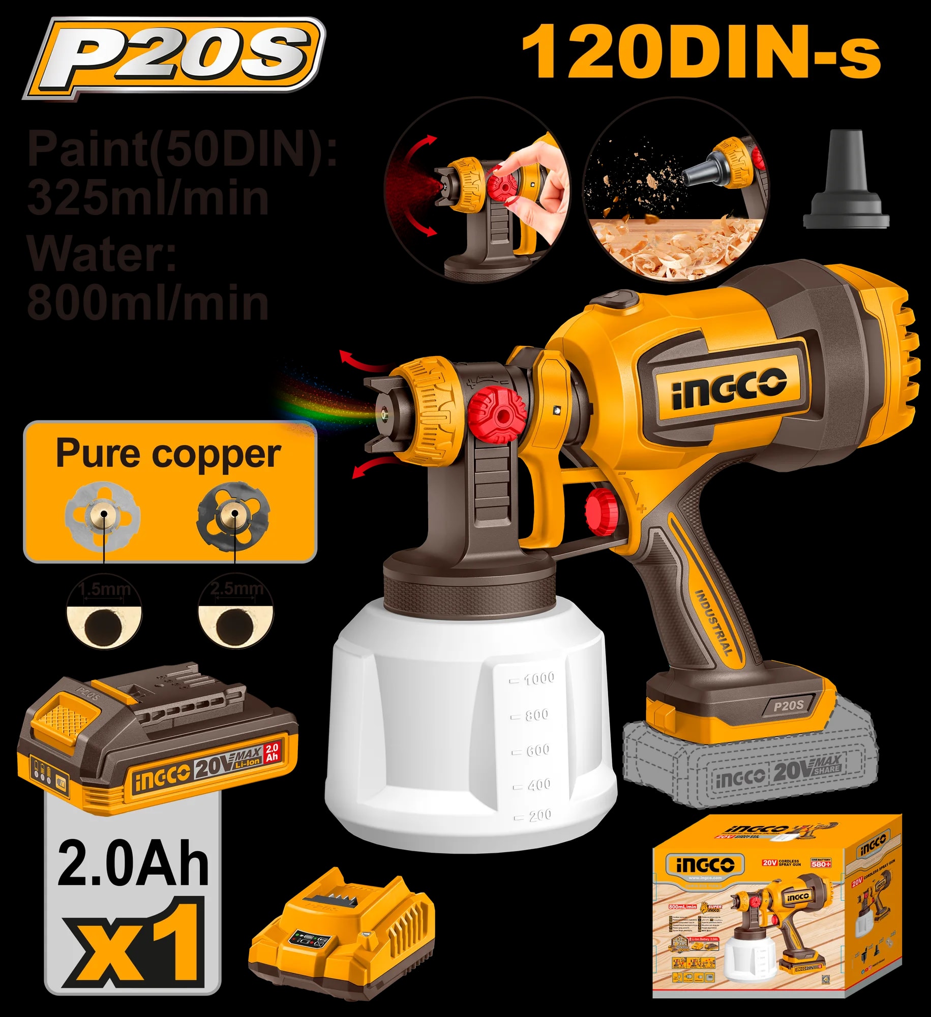 Pistol Vopsit 20V 800ml cu 1 Acumulator
