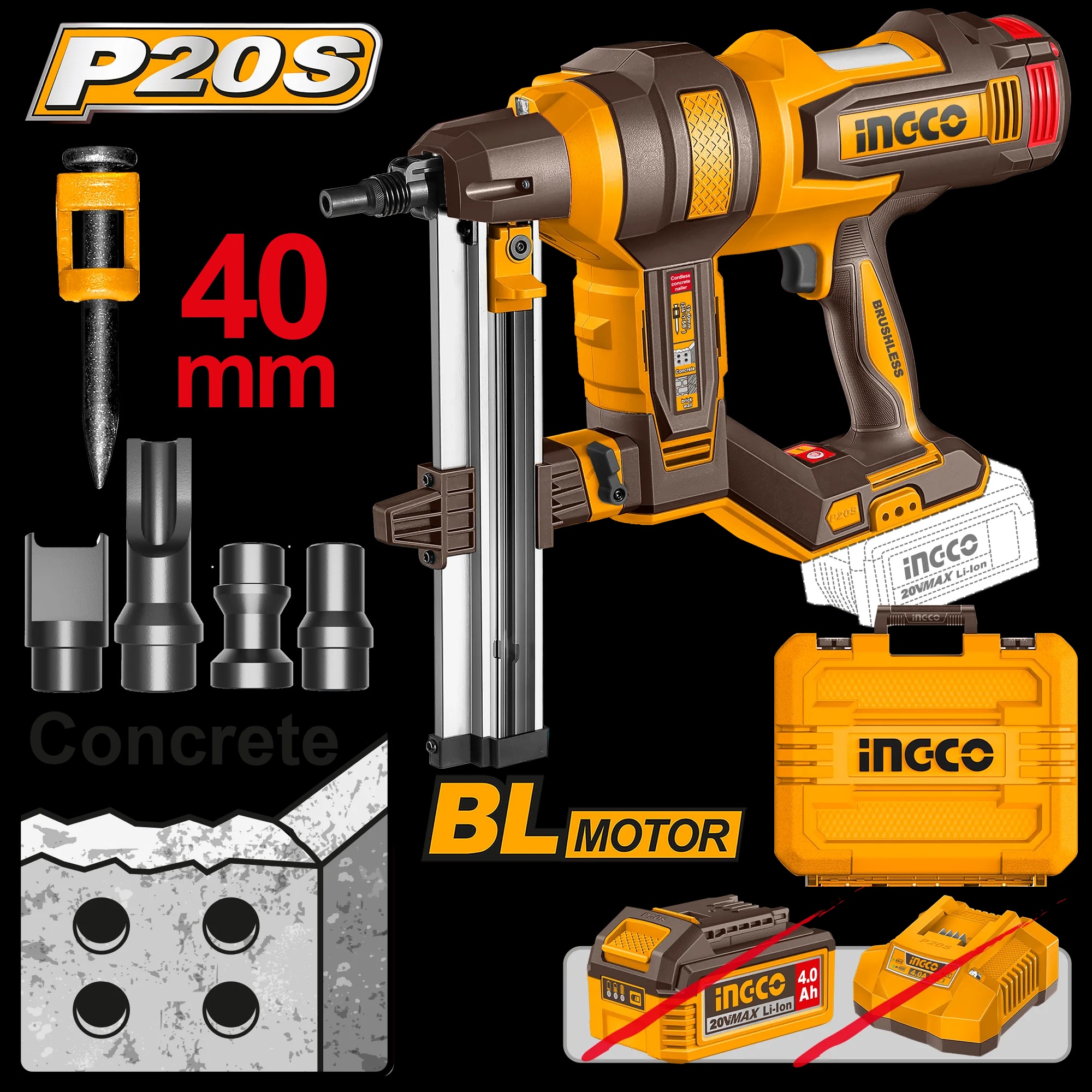 Pistol Cuie Beton 20V  19-40mm