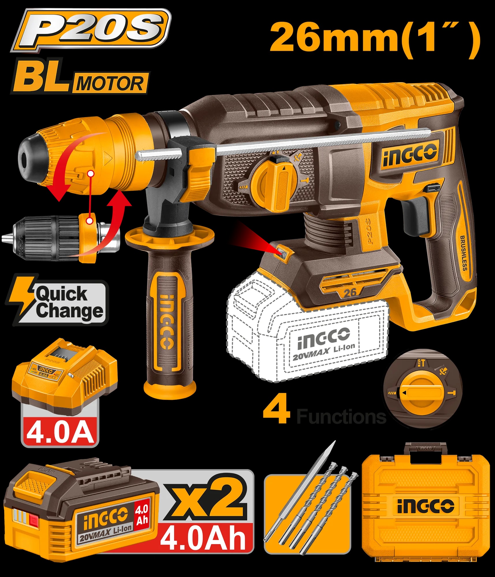 Picamer 20V BL cu 2 Acumulatori 4Ah