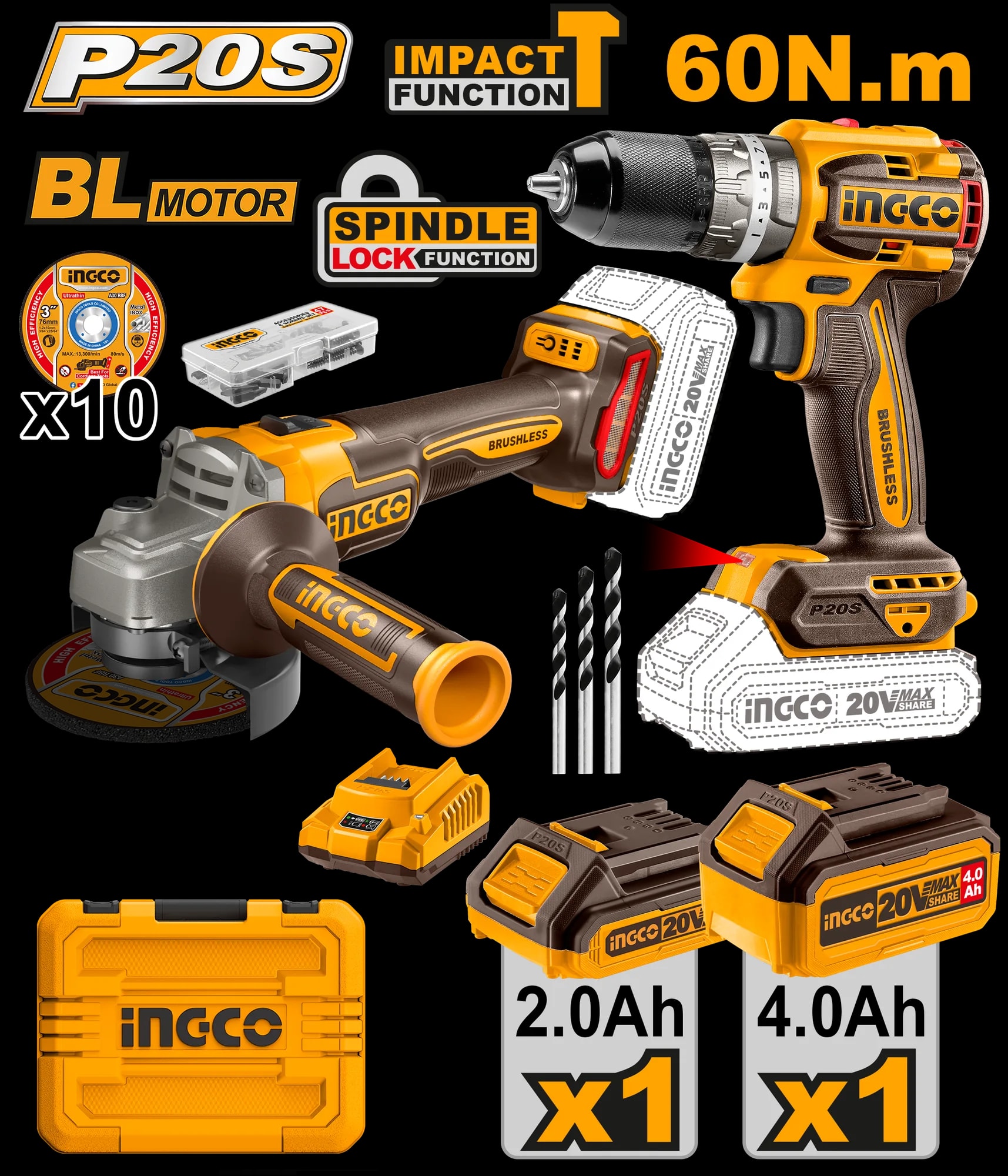 Flex Unghiular cu Bormasina 60Nm Set 2 Acumulatori