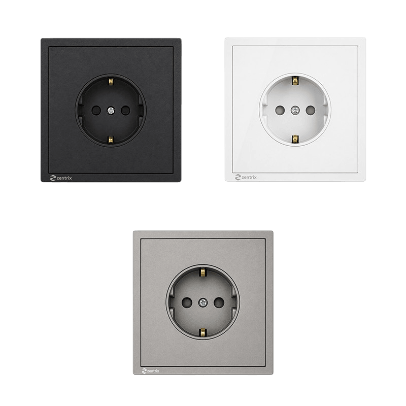 Priza simpla cu Impamantare  16A, 250V, 80 x 80 mm NEAGRA
