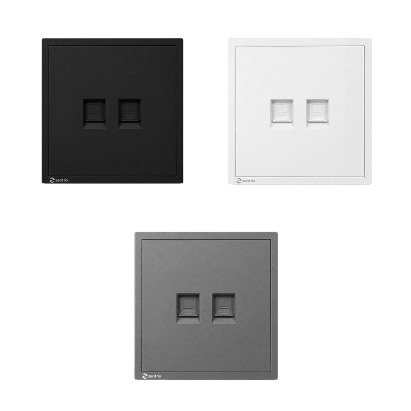 Priza dubla internet  RJ45 CAT5e, 80 x 80 mm NEAGRA