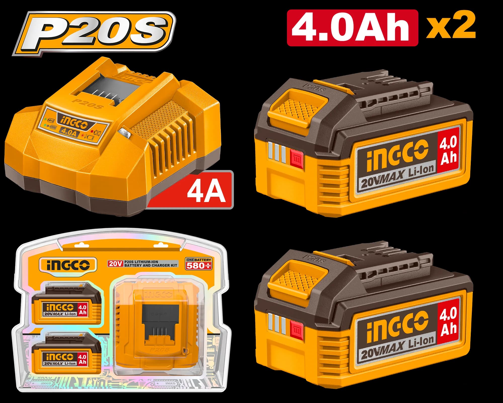 Baterie (Acumulator) 20V 4Ah Set 2 buc + Incarcator